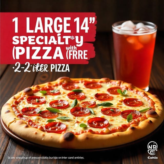 1 Large (14") Specialty Pizza and a 2 Liter Drink.